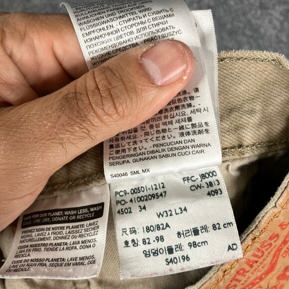 Levi's 501 Jeans Mens Size 32x34 Khaki Tan Straight Fit Classic Distressed - Picture 7 of 10